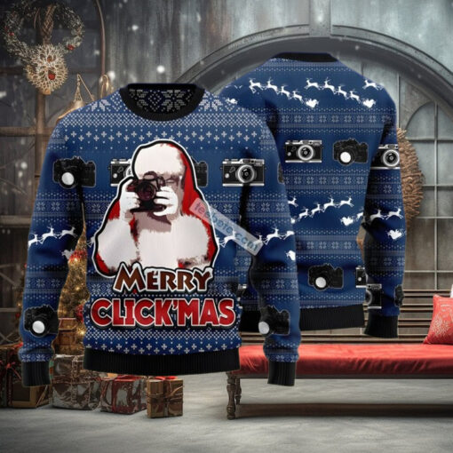 Santa Claus Photographer Blue Mens Ugly Sweaters For Christmas
