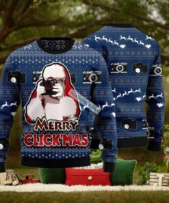Santa Claus Photographer Blue Mens Ugly Sweaters For Christmas