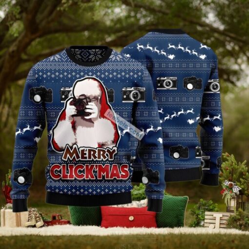 Santa Claus Photographer Blue Mens Ugly Sweaters For Christmas