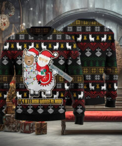 Santa Claus Ride Llama Black Vintage Christmas Sweater