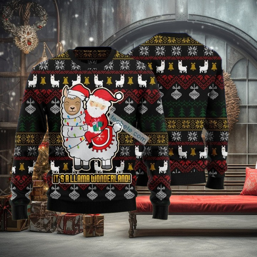Santa Claus Ride Llama Black Vintage Christmas Sweater Santa Claus Ride Llama Black Vintage Christmas Sweater