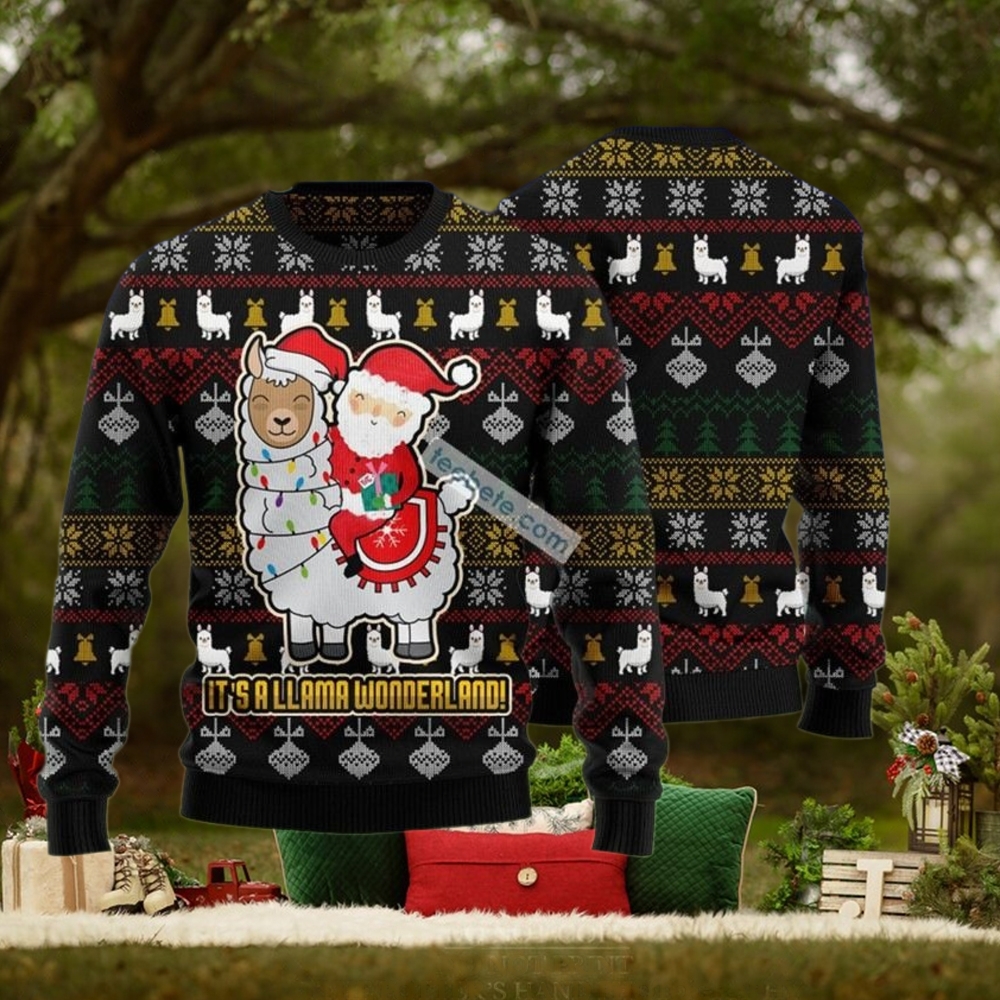 Santa Claus Ride Llama Black Vintage Christmas Sweater Santa Claus Ride Llama Black Vintage Christmas Sweater