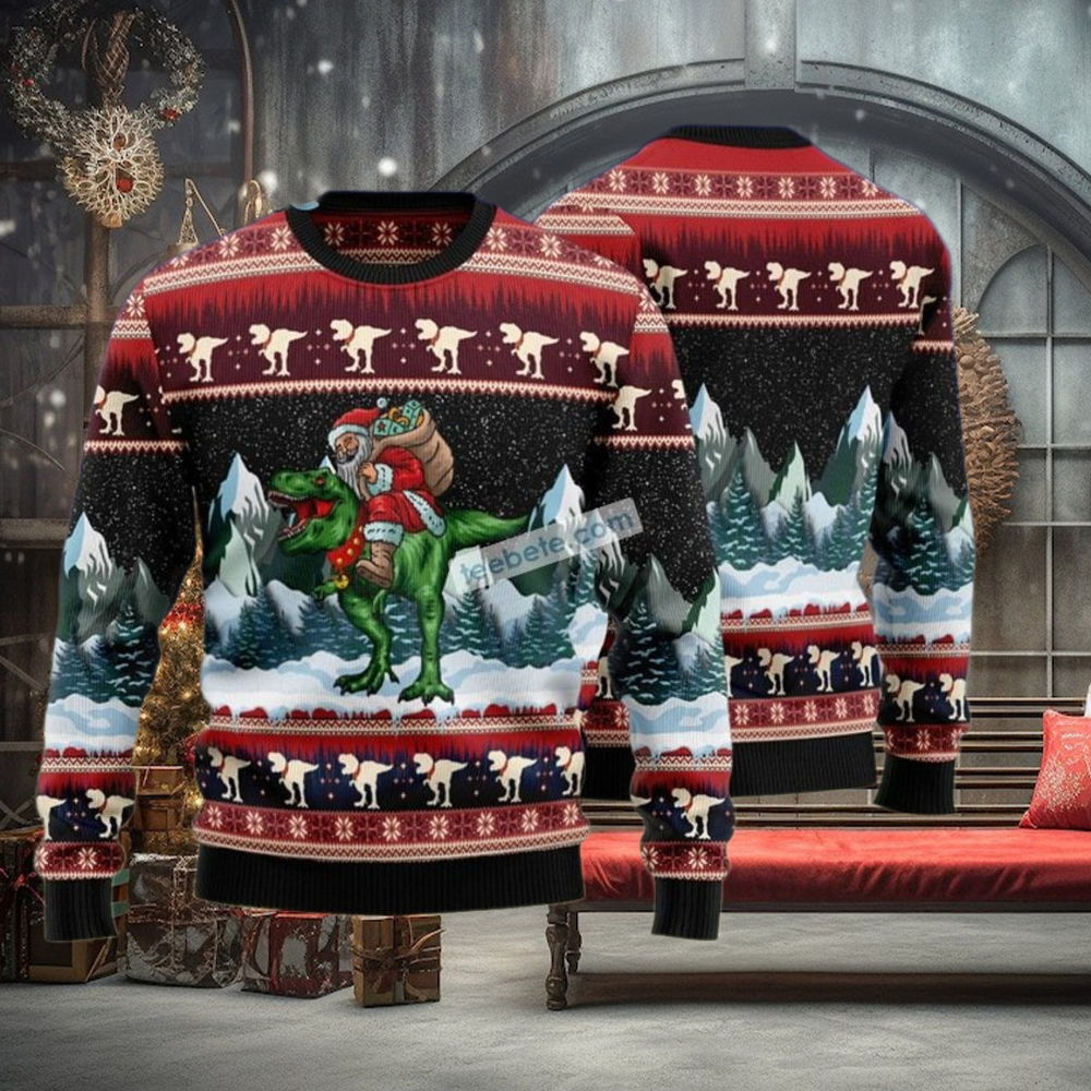 Santa Claus Riding Dinosaur Pet Ugly Sweater Santa Claus Riding Dinosaur Pet Ugly Sweater