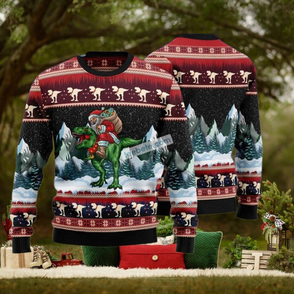 Santa Claus Riding Dinosaur Pet Ugly Sweater Santa Claus Riding Dinosaur Pet Ugly Sweater