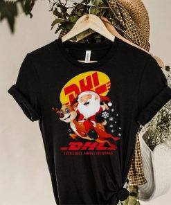 Santa Claus Riding Reindeer Dhl Excellence Simply Delivered Christmas Shirt