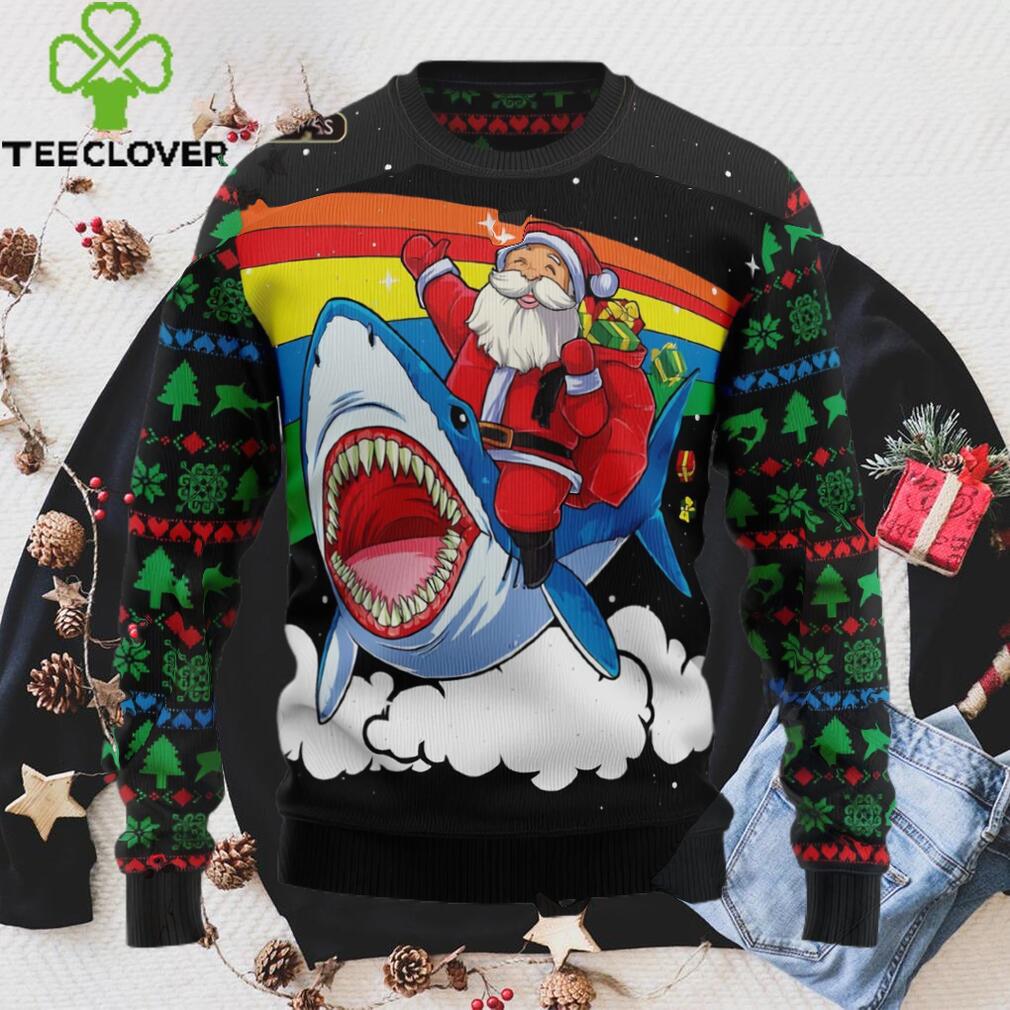 Santa Claus Riding Shark Ugly Christmas Sweater, Xmas Sweatshirt Santa Claus Riding Shark Ugly Christmas Sweater, Xmas Sweatshirt