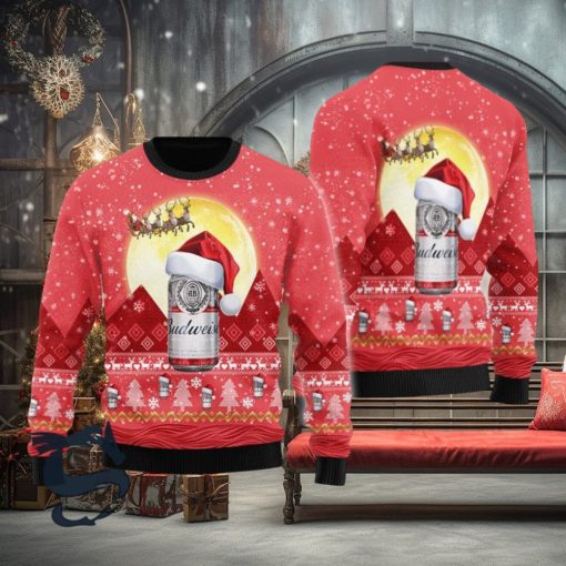 Santa Claus Sleigh Budweiser Ugly Sweater, Christmas Gift Apparel, Merry Ugly Christmas Sweater