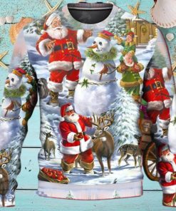 Santa Claus Snowman Elf So Happy Art Style Ugly Christmas Sweater Unique Gift For Men And Women