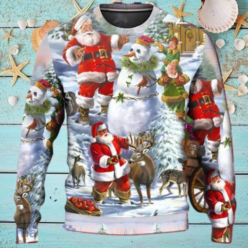 Santa Claus Snowman Elf So Happy Art Style Ugly Christmas Sweater Unique Gift For Men And Women