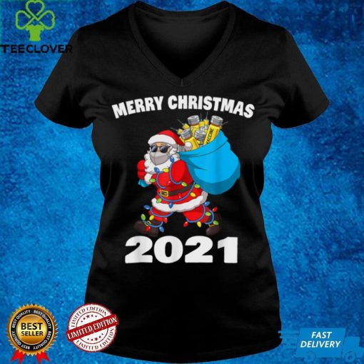 Santa Claus Vaccinated Xmas Lights Merry Christmas 2021 T Shirt