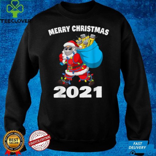 Santa Claus Vaccinated Xmas Lights Merry Christmas 2021 T Shirt