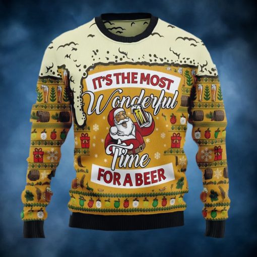 Santa Claus Wonderful Time For A Beer Ugly Christmas Sweater, Faux Wool Sweater, International Beer Day, Gifts For Beer Lovers, Best Christmas Gifts For 2022