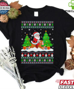 Santa Claus riding Monkey tree lights ugly Merry Christmas Tee Shirt