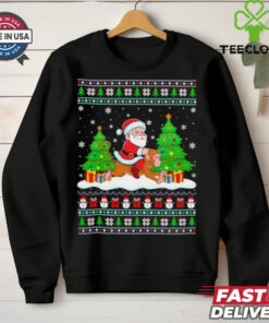 Santa Claus riding Monkey tree lights ugly Merry Christmas Tee Shirt