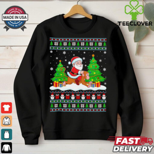 Santa Claus riding Monkey tree lights ugly Merry Christmas Tee Shirt