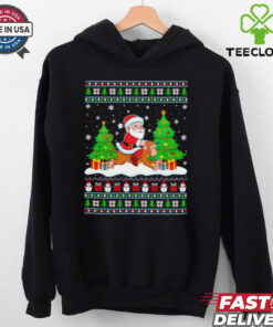 Santa Claus riding Monkey tree lights ugly Merry Christmas Tee Shirt