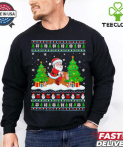 Santa Claus riding Monkey tree lights ugly Merry Christmas Tee Shirt