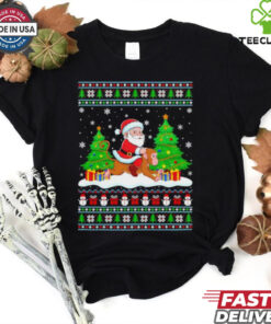 Santa Claus riding Monkey tree lights ugly Merry Christmas shirt
