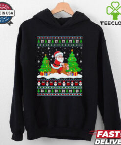 Santa Claus riding Monkey tree lights ugly Merry Christmas shirt