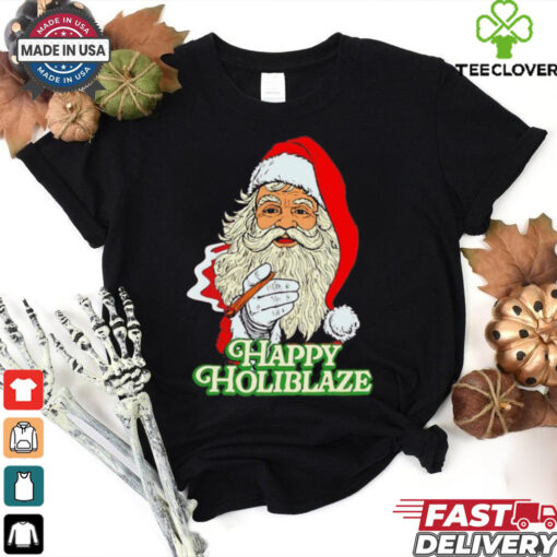 Santa Claus smoking Happy Holiblaze Christmas shirt