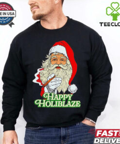 Santa Claus smoking Happy Holiblaze Christmas shirt