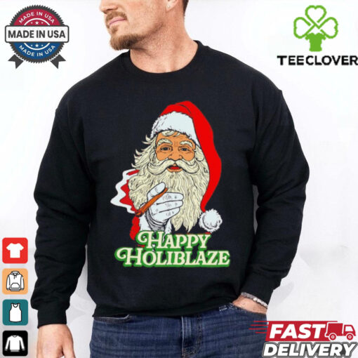 Santa Claus smoking Happy Holiblaze Christmas shirt