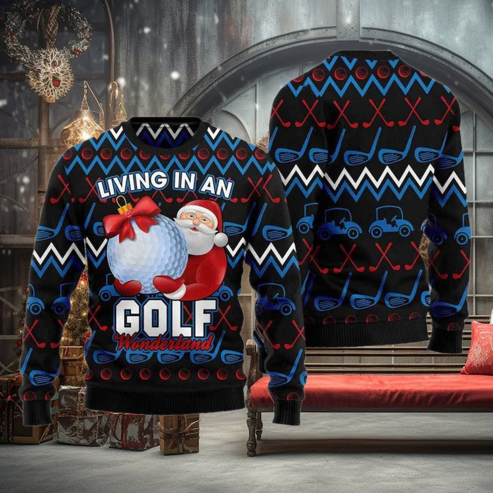 Santa Clause Golf Wonderland Ugly Christmas Sweater Santa Clause Golf Wonderland Ugly Christmas Sweater