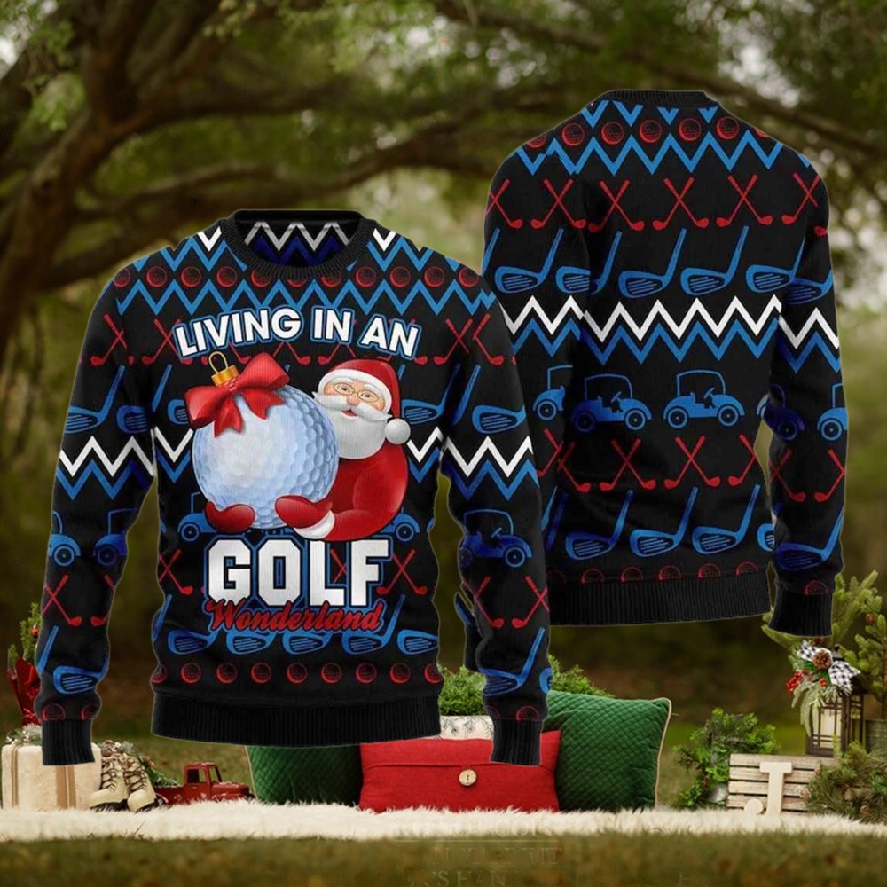 Santa Clause Golf Wonderland Ugly Christmas Sweater Santa Clause Golf Wonderland Ugly Christmas Sweater