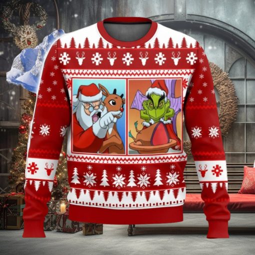 Santa Clause Grinch Yelling Meme All Over Printed Ugly Christmas Sweater Trending Christmas Gift Ideas