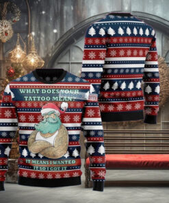Santa Clause Love Tattoo Red Ugly Sweater Party