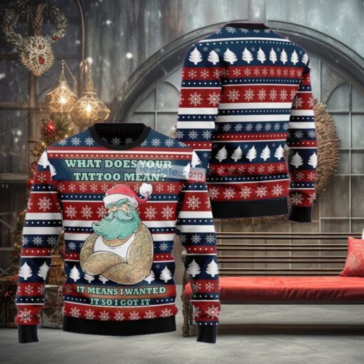 Santa Clause Love Tattoo Red Ugly Sweater Party