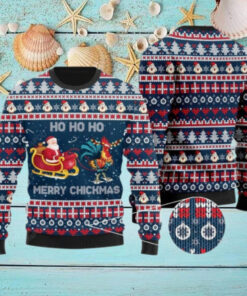 Santa Clause Riding Chicken Ugly Sweater, Santa Xmas Chicken Sweater