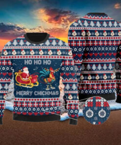 Santa Clause Riding Chicken Ugly Sweater, Santa Xmas Chicken Sweater