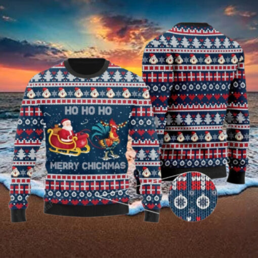 Santa Clause Riding Chicken Ugly Sweater, Santa Xmas Chicken Sweater