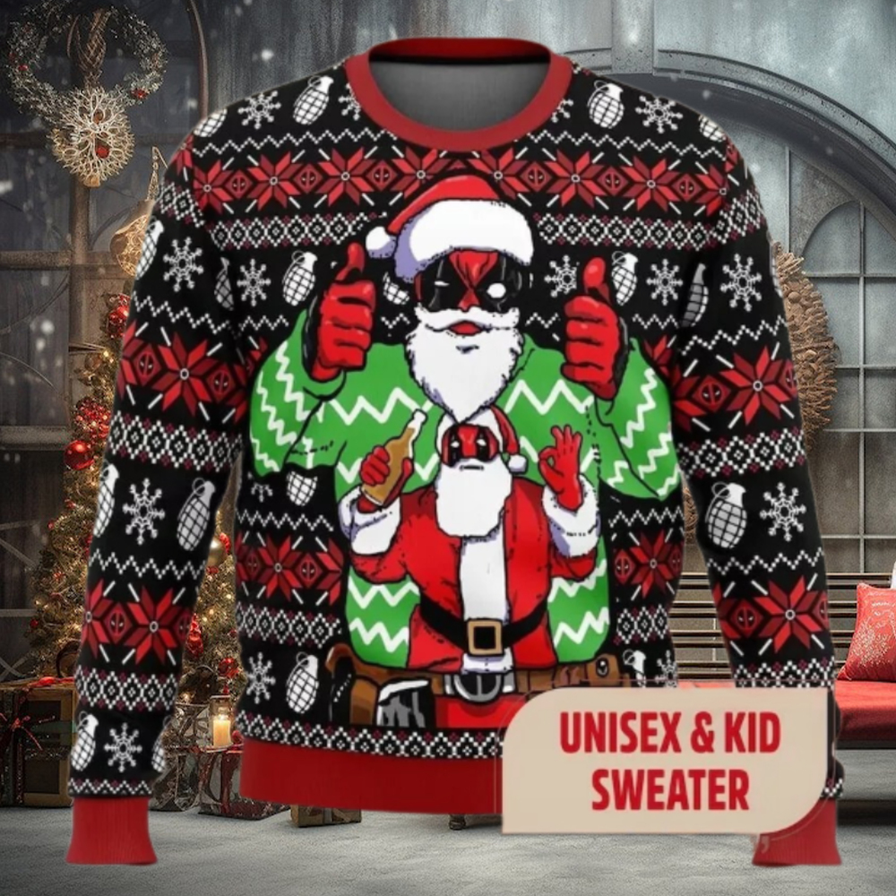 Santa Deadpool Christmas Ugly Sweatshirt, Superhero Christmas Sweater Santa Deadpool Christmas Ugly Sweatshirt, Superhero Christmas Sweater