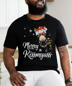 Santa Donkey and light Christmas Merry Kissmyass 2023 Christmas Shirt