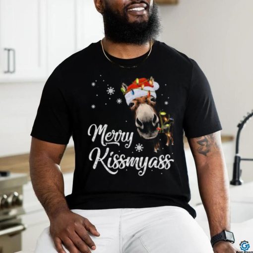 Santa Donkey and light Christmas Merry Kissmyass 2023 Christmas Shirt