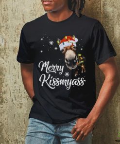 Santa Donkey and light Christmas Merry Kissmyass 2023 Christmas Shirt