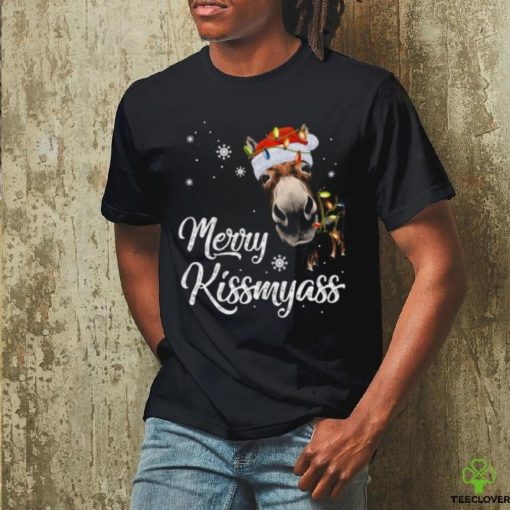 Santa Donkey and light Christmas Merry Kissmyass 2023 Christmas Shirt