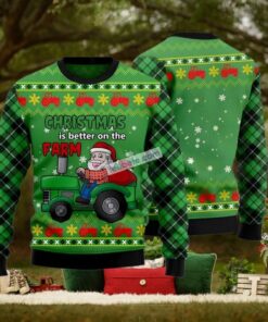 Santa Farmer With Tractor Green Ugliest Ugly Christmas Sweater