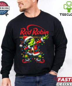 Santa Grinch Dabbing Red Robin Merry Christmas Light Shirt