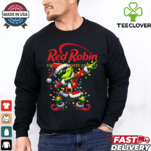 Santa Grinch Dabbing Red Robin Merry Christmas Light Shirt