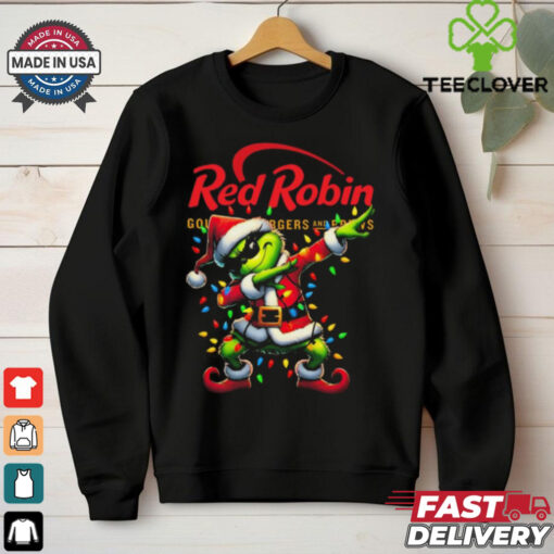 Santa Grinch Dabbing Red Robin Merry Christmas Light Shirt