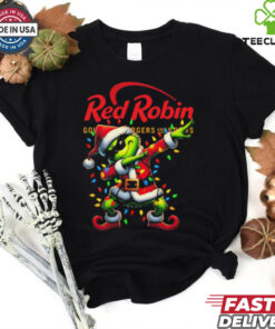 Santa Grinch Dabbing Red Robin Merry Christmas Light Shirt