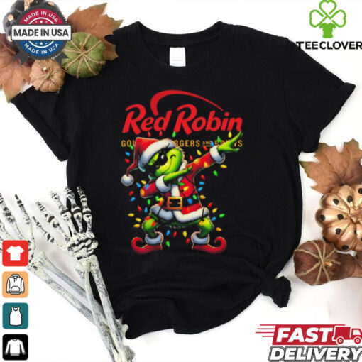 Santa Grinch Dabbing Red Robin Merry Christmas Light Shirt
