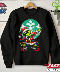 Santa Grinch Dabbing Starbucks Merry Christmas Light Shirt