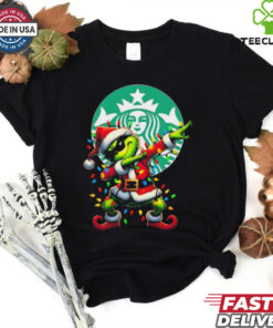 Santa Grinch Dabbing Starbucks Merry Christmas Light Shirt