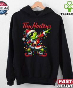 Santa Grinch Dabbing Tim Hortons Merry Christmas Light Shirt