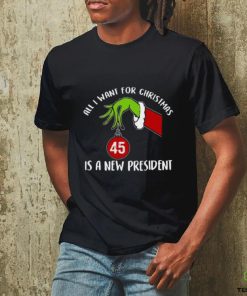 Santa Grinch Hand All I want for christmas 45 is a new president T hoodie, sweater, longsleeve, shirt v-neck, t-shirt