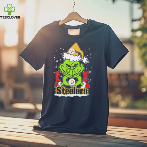 Santa Grinch Hand Love Pittsburgh Steelers Christmas Shirt